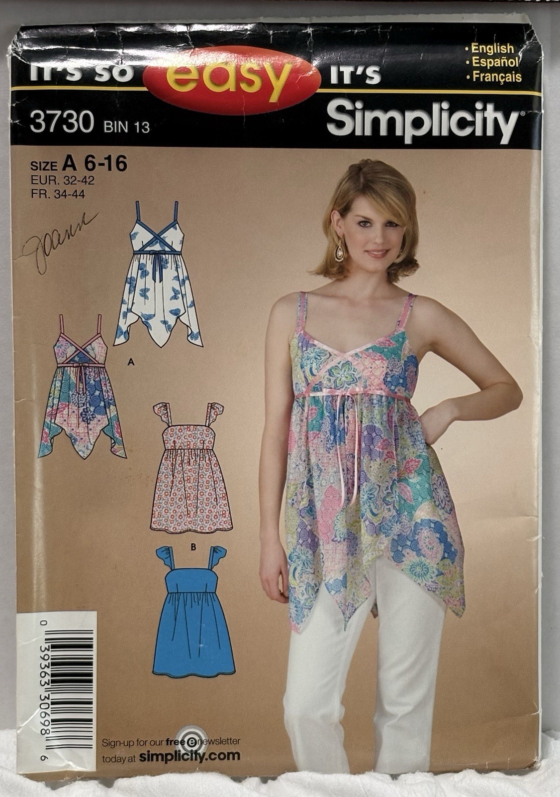 Simplicity 3730 Size 6-16 *PREOWNED* NEW UNUSED Misses Tops Simplicity 3730 Size 6-16 *PREOWNED* NEW UNUSED Misses Tops