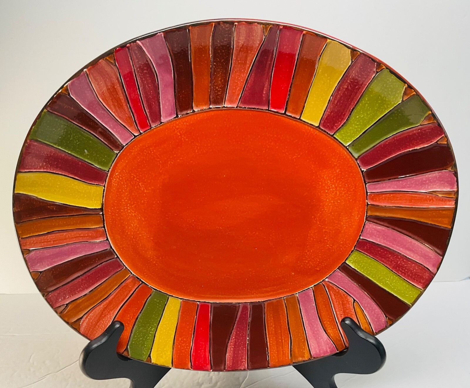 Pier 1 Imports WavyStripe Bold Colors 12X10 OvalStonewarePlatter 3D Texture 2007 Pier 1 Imports WavyStripe Bold Colors 12X10 OvalStonewarePlatter 3D Texture 2007
