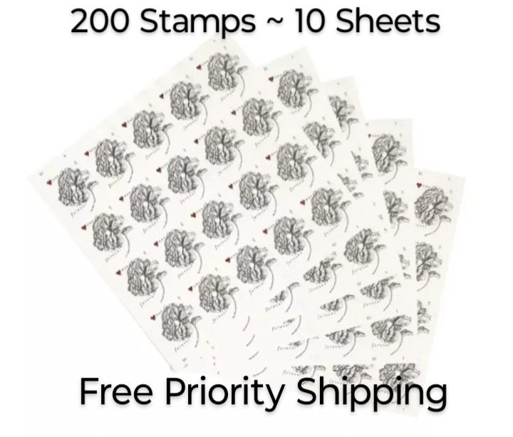 200 FOREVER Stamps 10 Sheets Vintage Rose FREE PRIORITY MAIL 📬