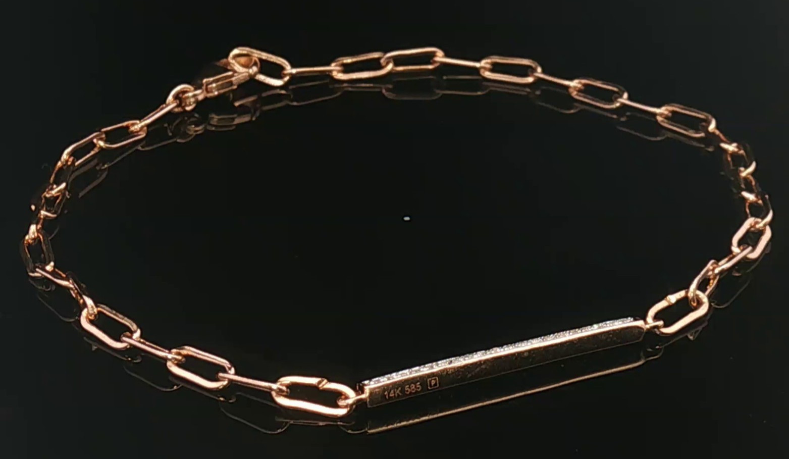 14KT Rose Gold Paper Clip Bracelet with Diamonds 7in 2.6g