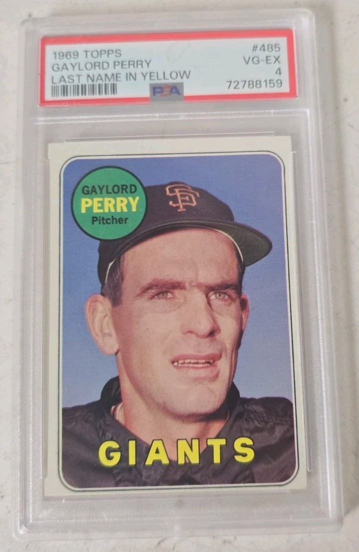 1969 Topps #485 Gaylord Perry San Francisco Giants HOF Last Name In Yellow PSA 4