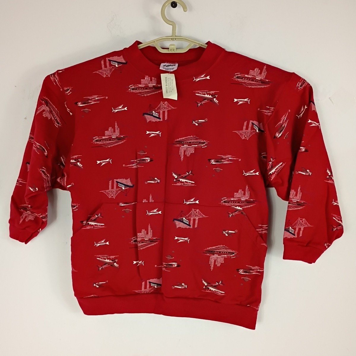 VTG 90s Flapdoodles Deadstock Sweater Youth Sz 12 Bridges Boats Red USA Made VTG 90s Flapdoodles Deadstock Sweater Youth Sz 12 Bridges Boats Red USA Made