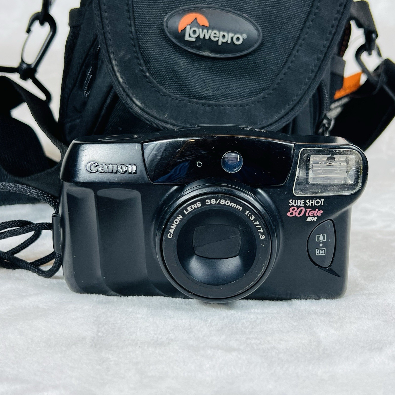 Canon Sure Shot 80 Tele 35mm Point and Shoot Film Camera W/ New Battery + Case