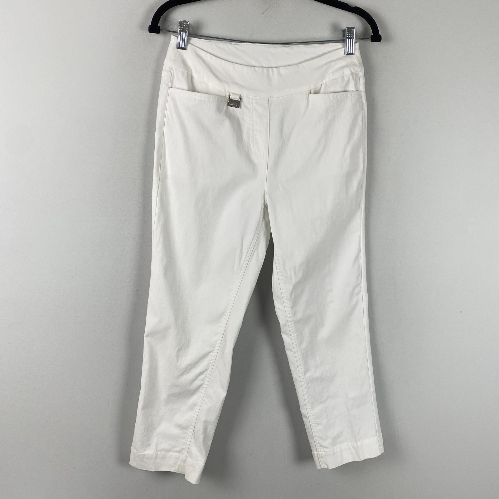 Lulu-B Pull On Cropped Pants Size 4 White Pockets Stretch Lulu-B Pull On Cropped Pants Size 4 White Pockets Stretch