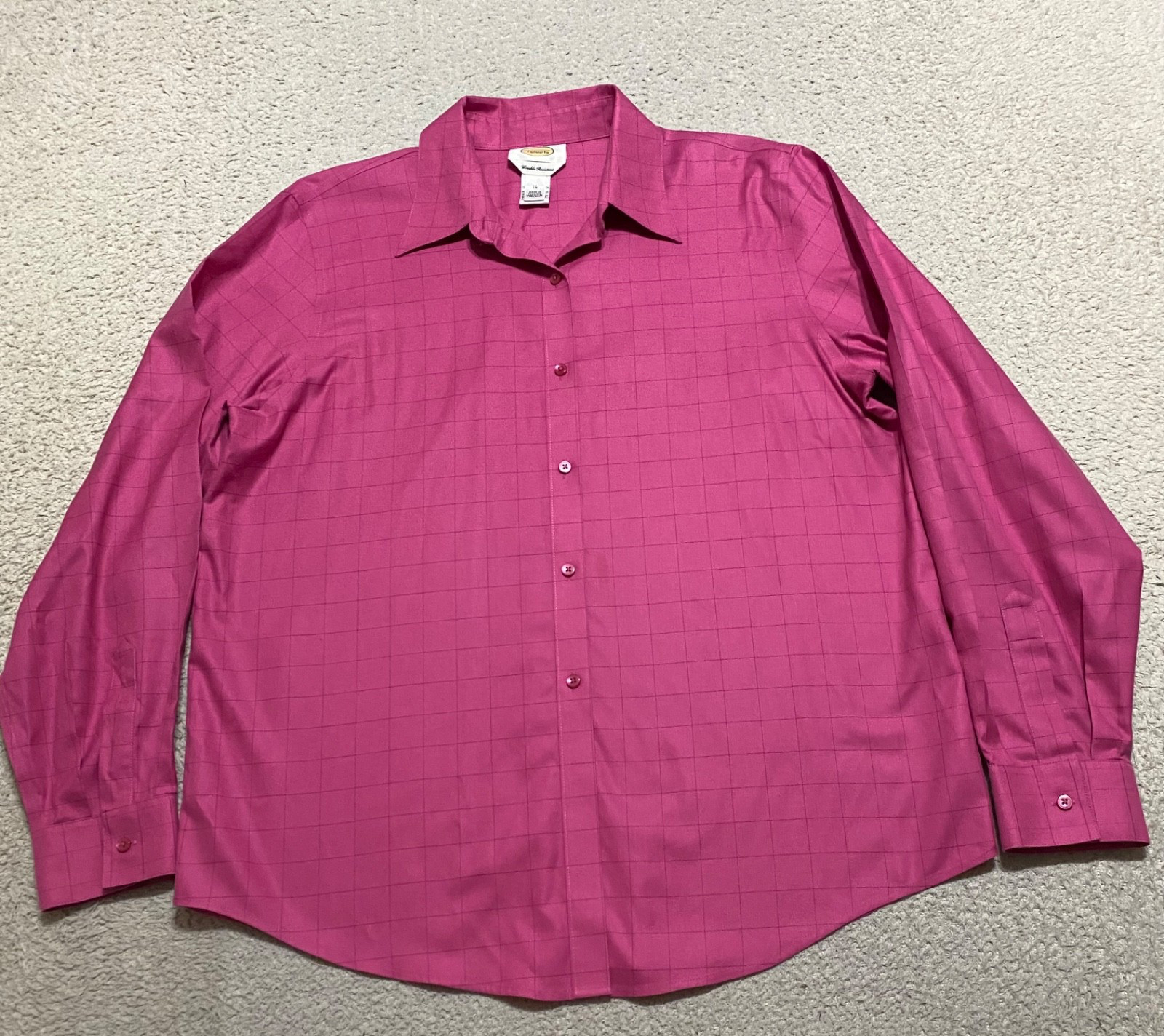Talbots Womens sz 14 Shirt Pink Plaid Long Sleeve Button Up 100% Cotton