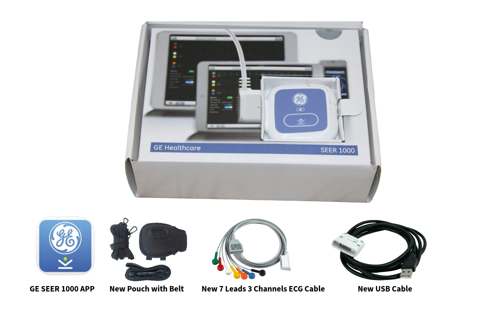 GE SEER 1000 Holter Recorder -2 Days New 7‑Lead ECG and Cardioday Software