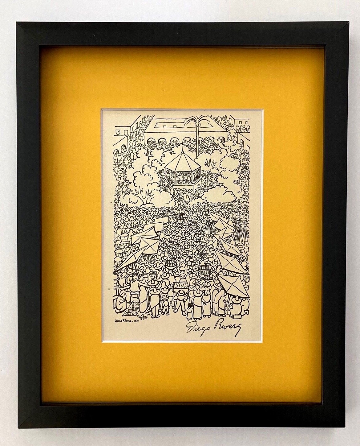 DIEGO RIVERA ORIGINAL 1938 SIGNED  GRAVURE MATTED AND FRAMED 