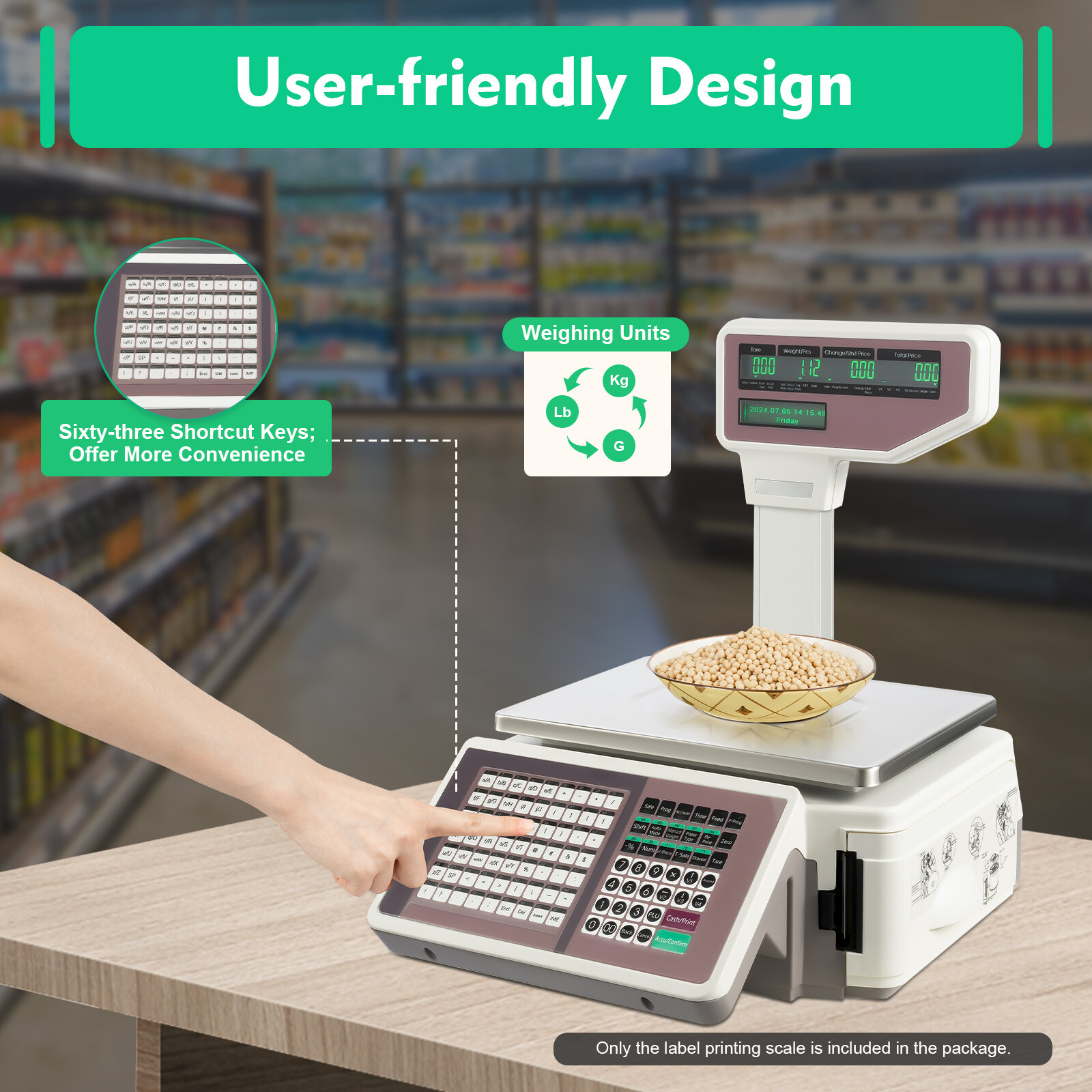 New Commercial Digital Price Computing Scale 66Lbs with Label Barcode Printer