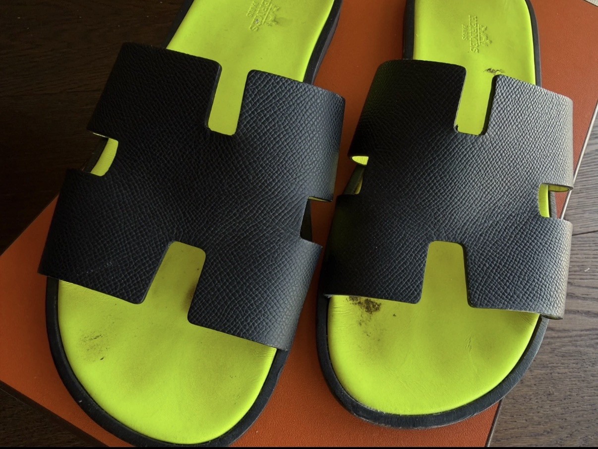 Hermes Izmir Sandals Men EU 42 Size 9 Noir Black Lime In Box Hermes Izmir Sandals Men EU 42 Size 9 Noir Black Lime In Box