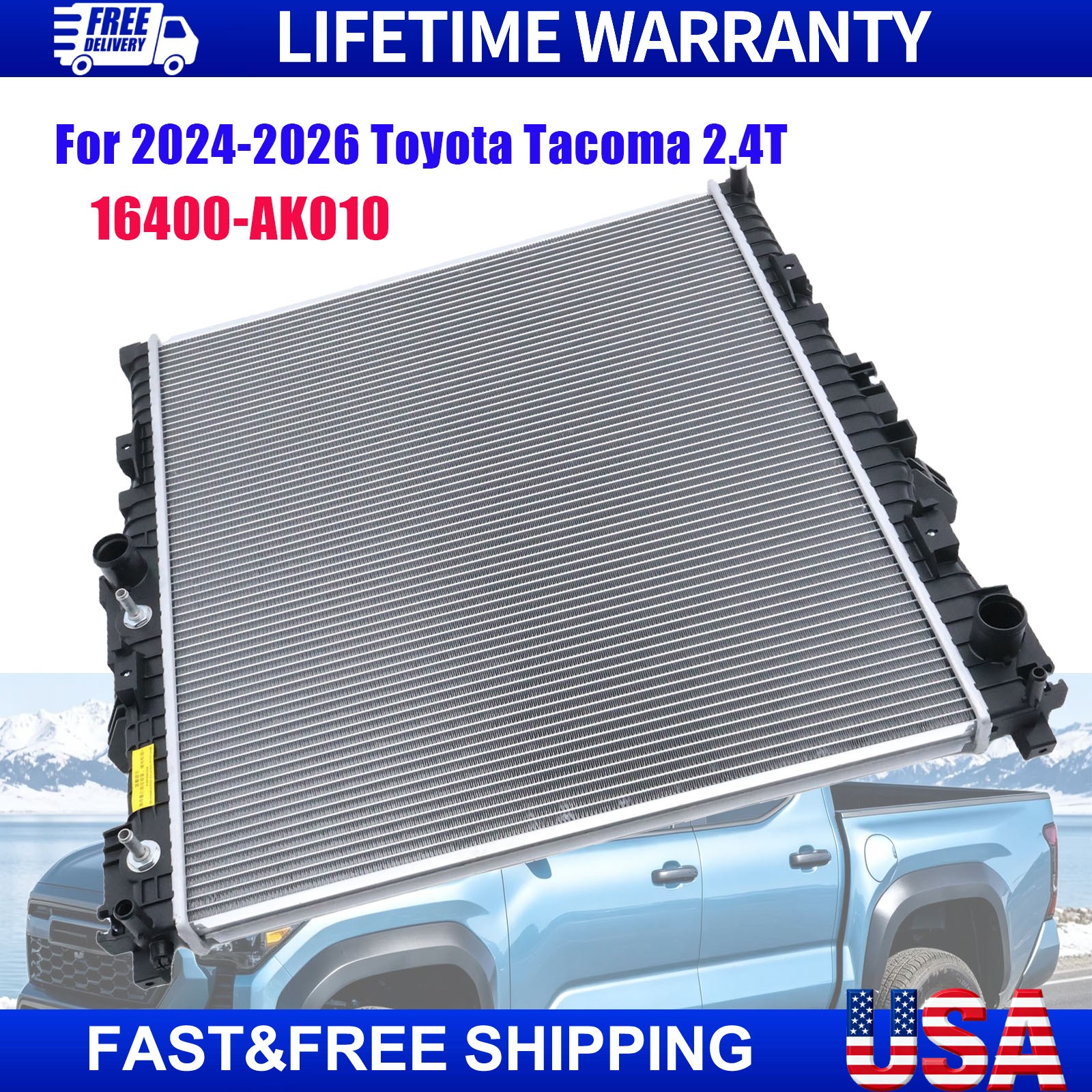 Cooling Radiator 16400AK010 For 2024-2026 Toyota Tacoma Crew Extended 2.4L