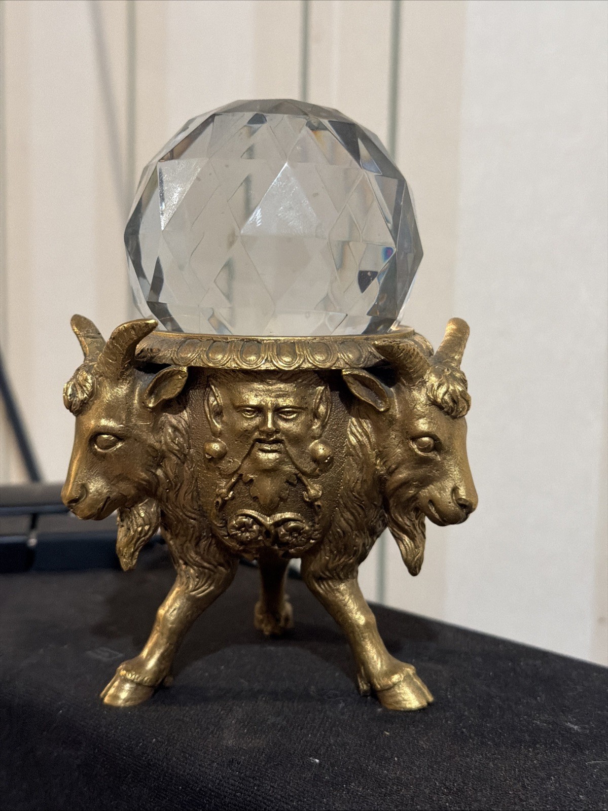 Vintage Brass decorative crystall Sphere & Brass gold-toned gothic ram or goat Vintage Brass decorative crystall Sphere & Brass gold-toned gothic ram or goat