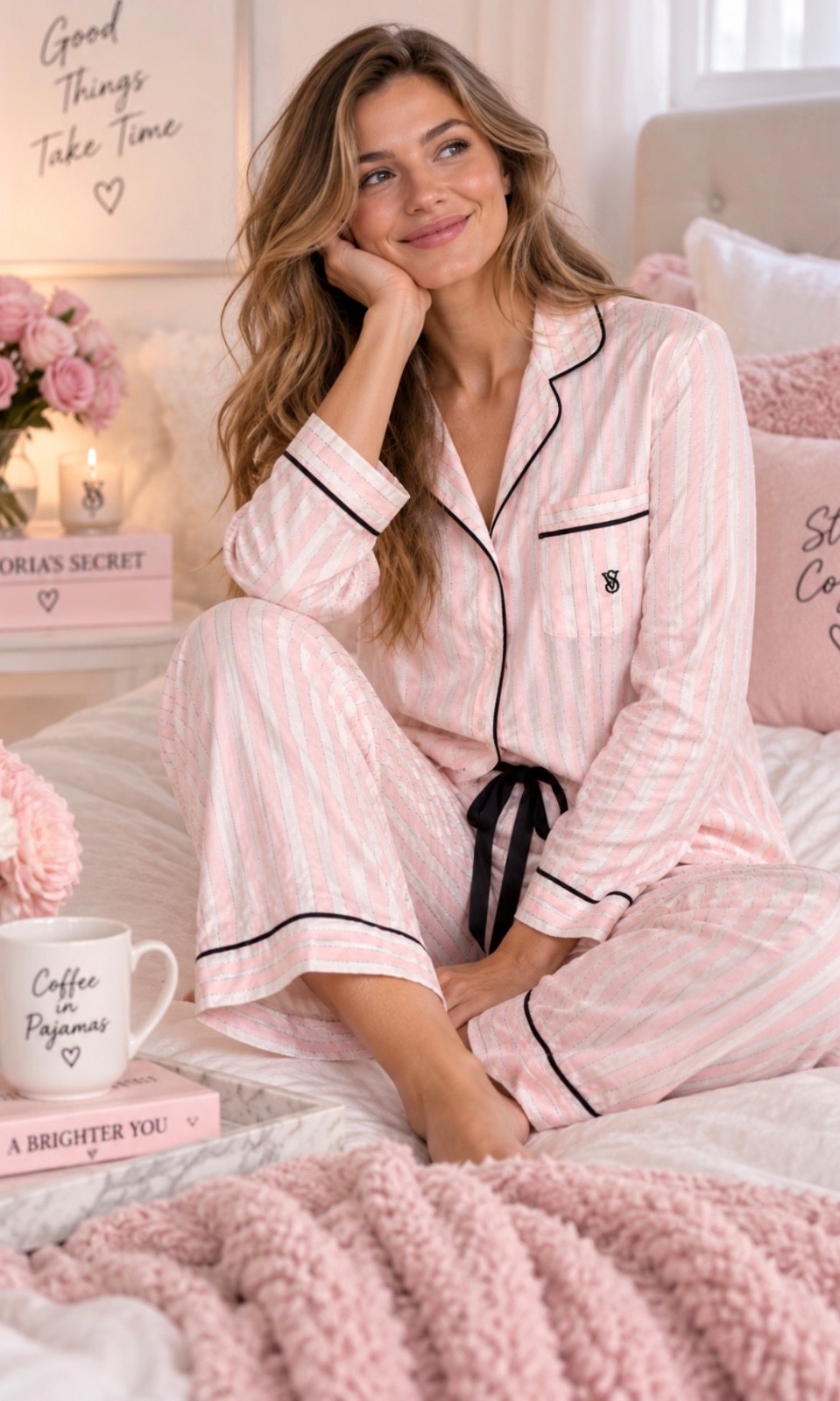 Victoria’s Secret Pajama 2 Pc Pink Stripe Cozy Warm Holiday Sleepwear Small Victoria’s Secret Pajama 2 Pc Pink Stripe Cozy Warm Holiday Sleepwear Small