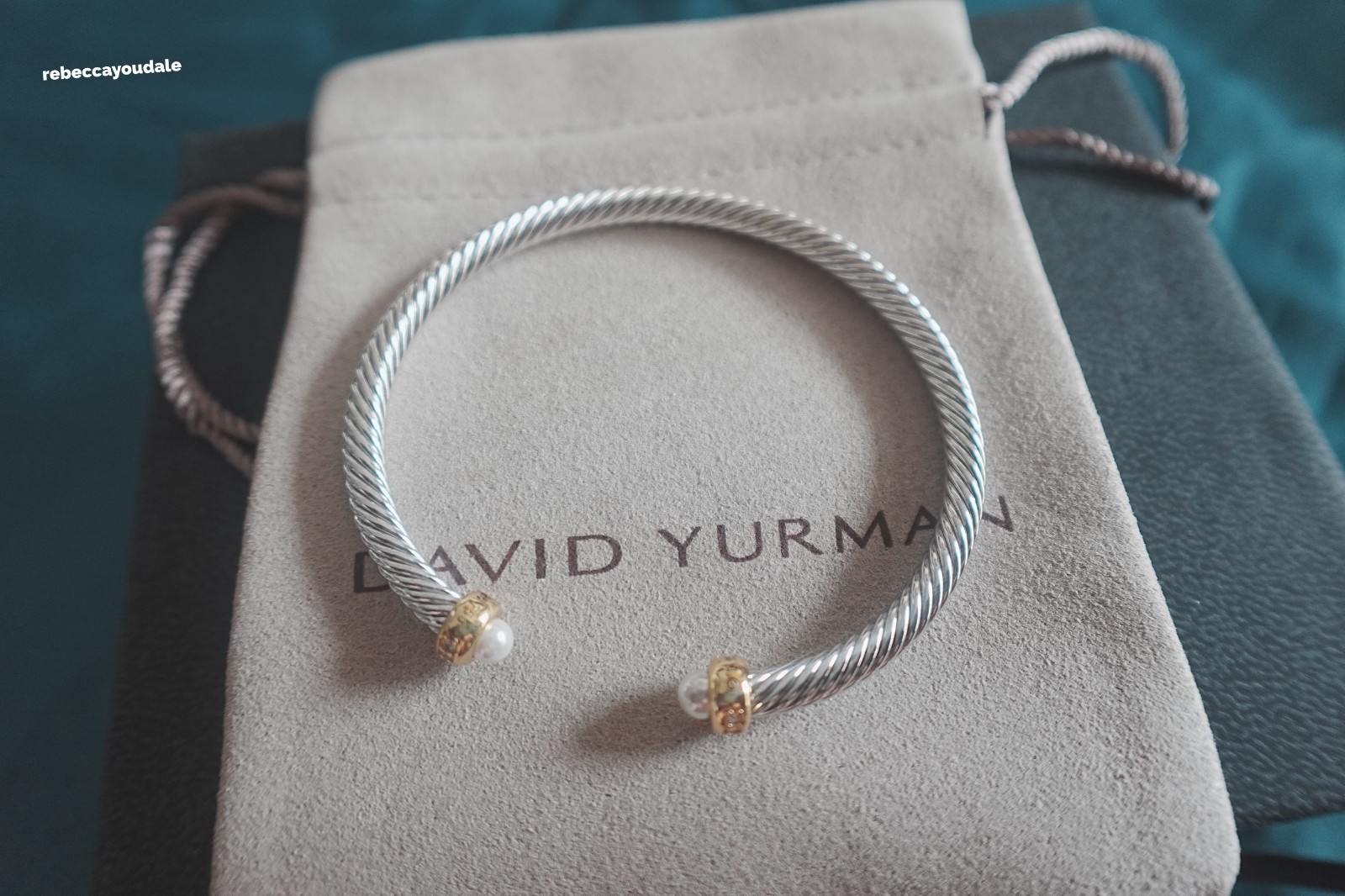 NEW Sterling Silver 4mm Pearl & 18K Gold Cable Cuff DiamondDavld Bracelet