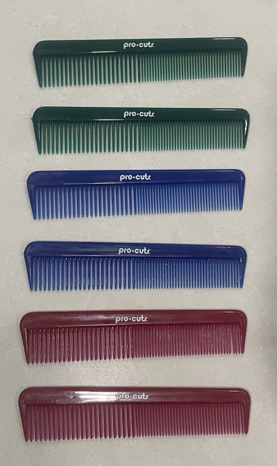Vintage Unbreakable Pocket Combs Pro Cuts 6 Red Green Blue Set NOS Unused