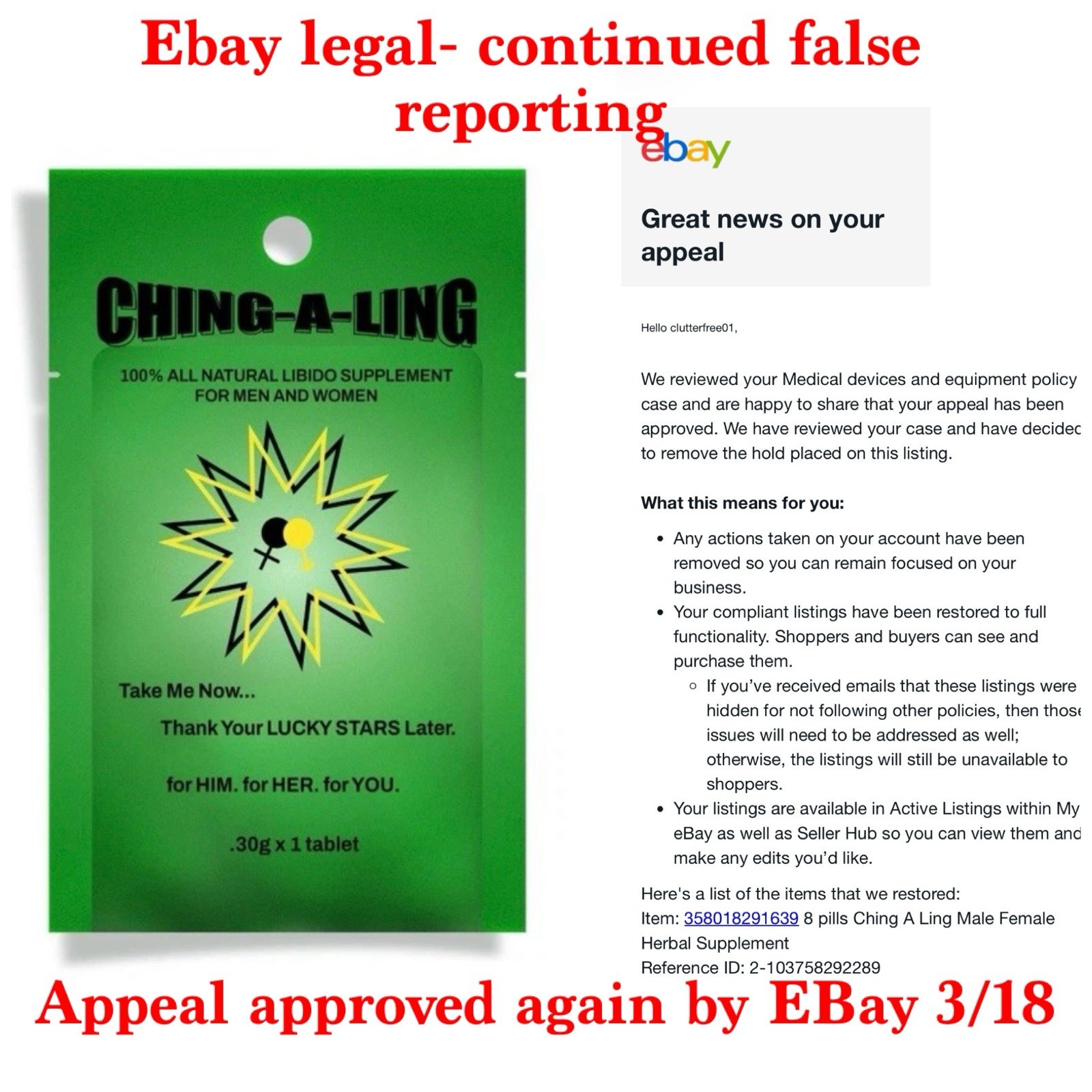 16 pills Ching A Ling Male Female Herbal Supplement