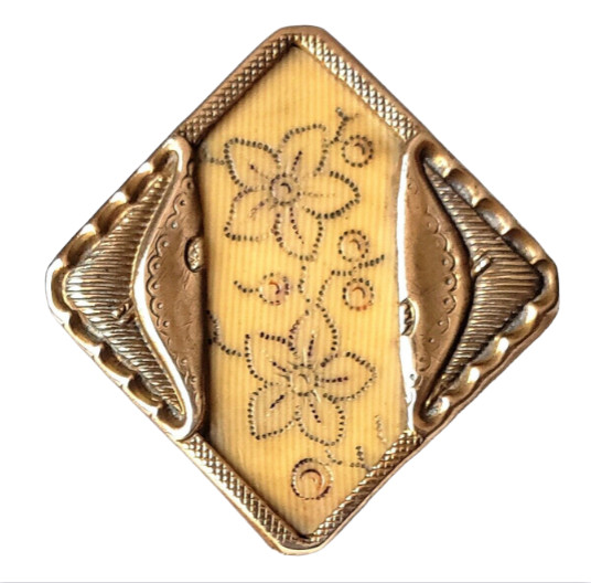 Victorian Celluloid Antique Button Incised Flowers Square Shape Flowers Berries Victorian Celluloid Antique Button Incised Flowers Square Shape Flowers Berries
