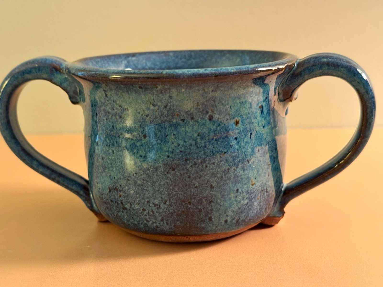 Handmade Blue Studio Pottery Two-Handled Cup Judaica Natla 5781 נח