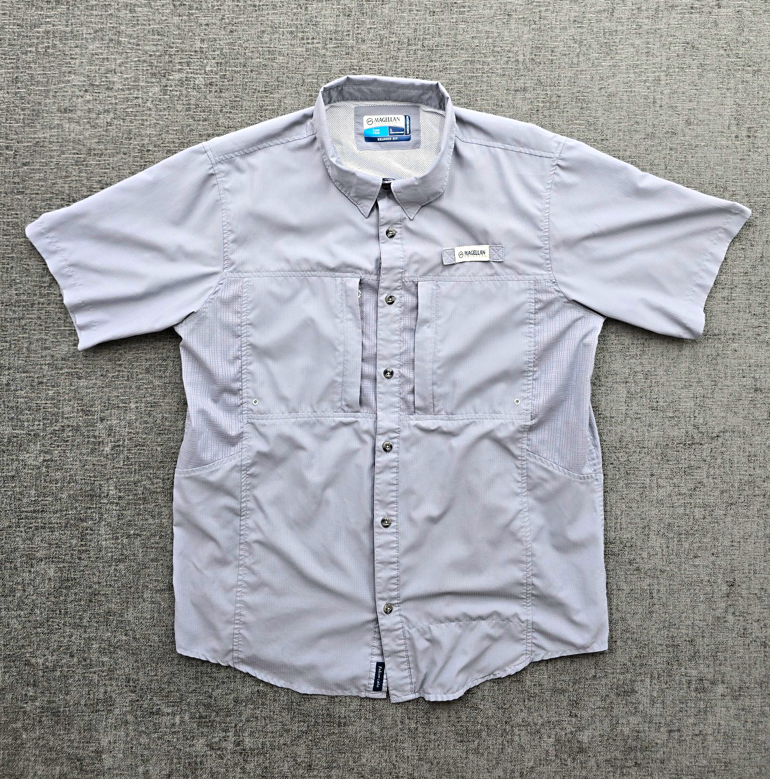 Magellan Outdoors Fish Gear Falcon Lake Gray Relaxed Button-Up Shirt L Magellan Outdoors Fish Gear Falcon Lake Gray Relaxed Button-Up Shirt L