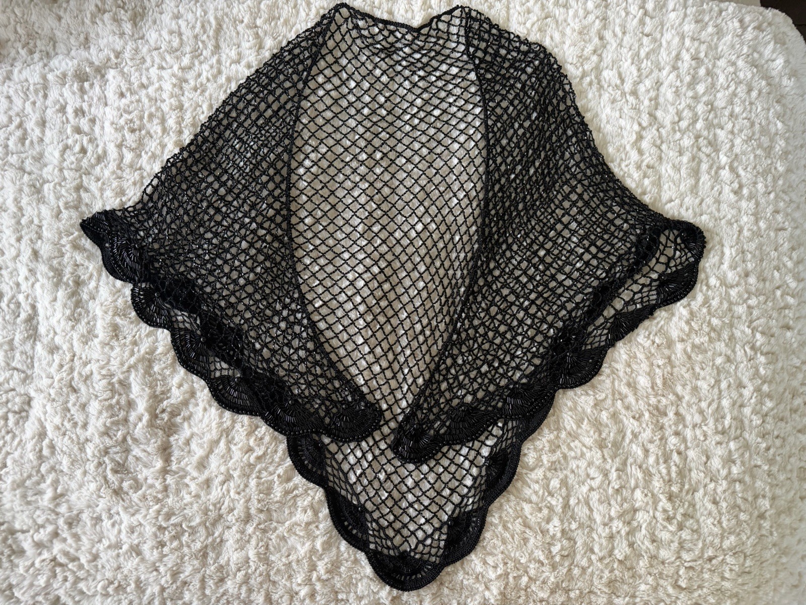 Vintage Whimsigoth Victorian Beaded Net Shawl Heavy Halloween Gothic Romance