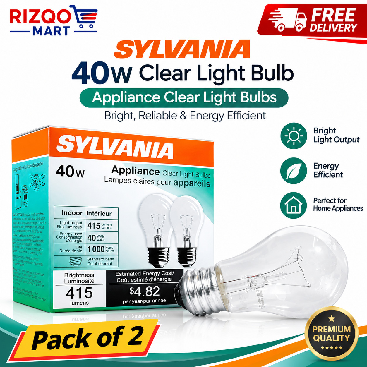 Sylvania 2 Pack Incandescent Light Bulbs 40 Watt Warm 2 Pack, Clear Finish