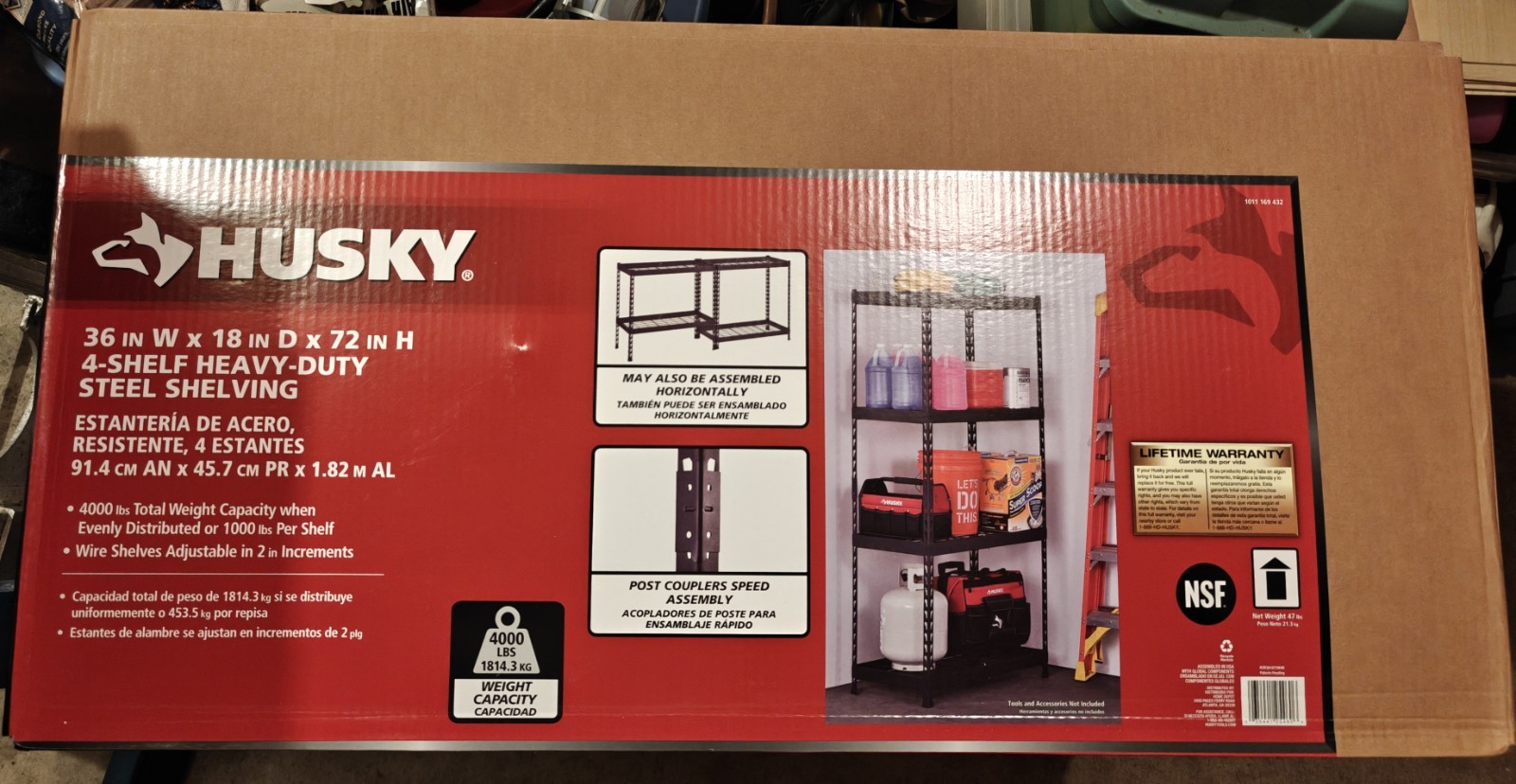 Husky 4-Tier Heavy Duty Steel Garage Storage Shelving Unit 36x18x72 Black