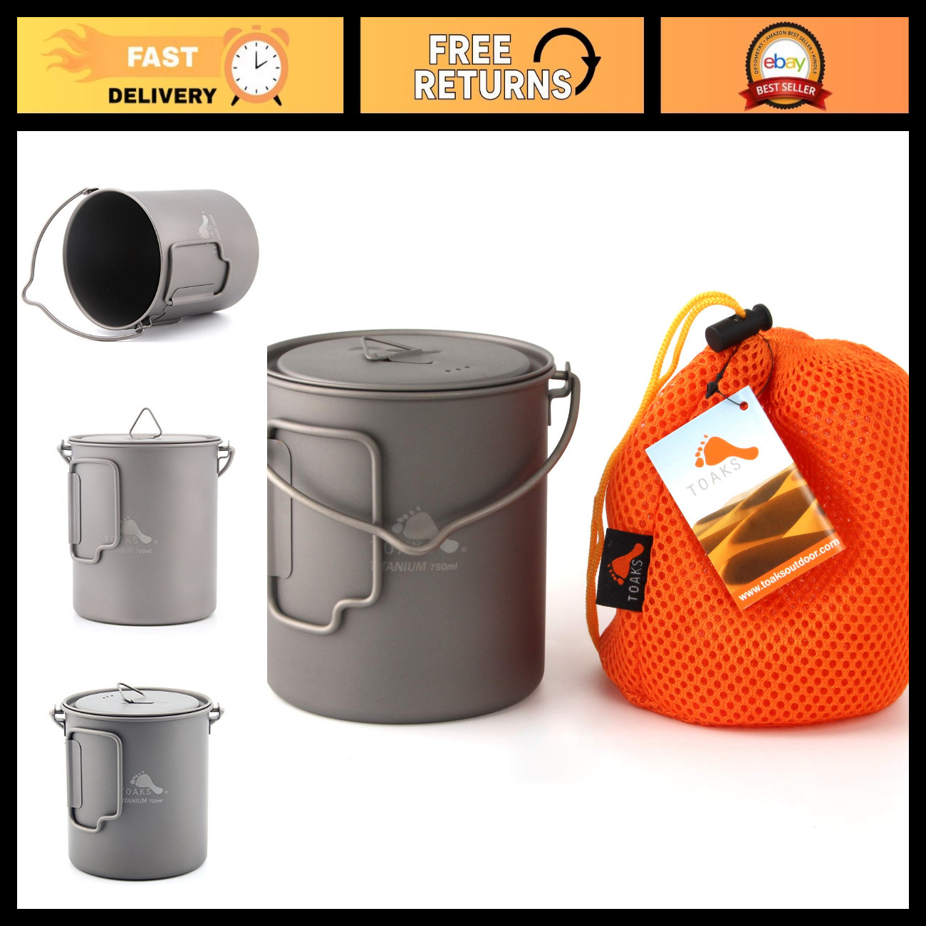 Ultralight Titanium 750ml Pot with Bail Handle - Camping, Backpacking Cookware Ultralight Titanium 750ml Pot with Bail Handle - Camping, Backpacking Cookware
