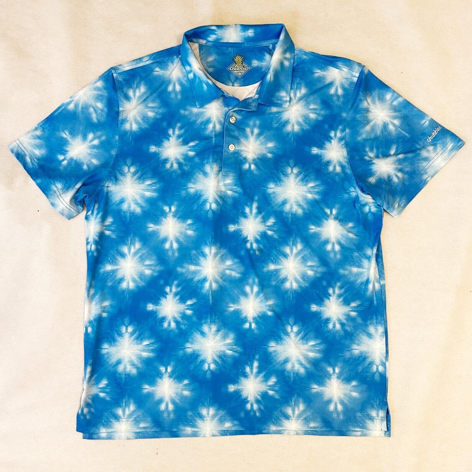 Chubbies Performance Golf Polo Shirt Mens Size L Blue Tye Dyed Print