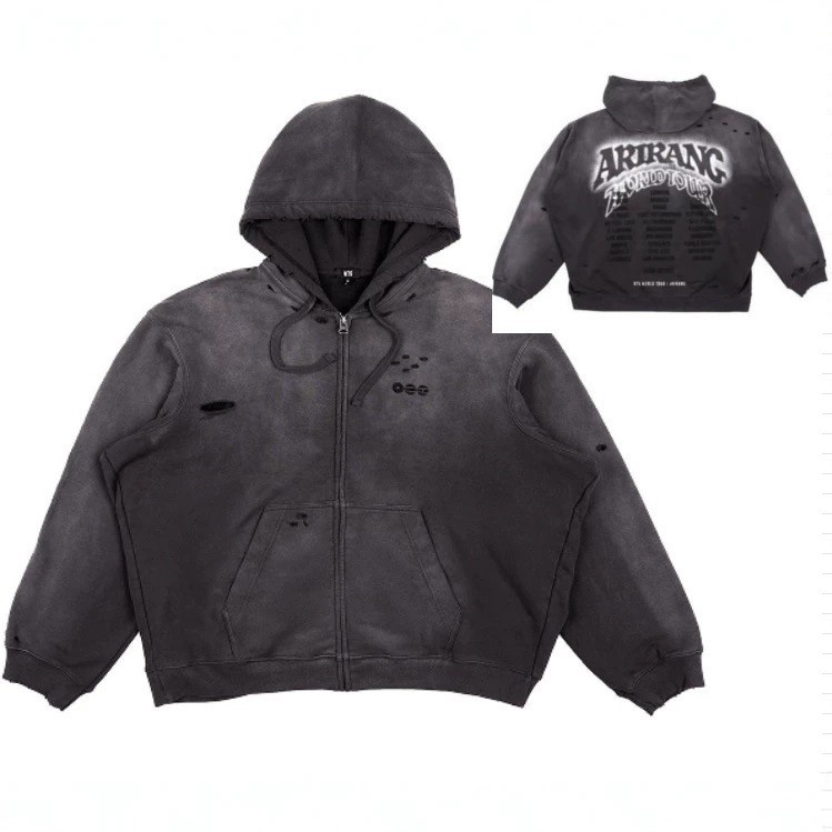 KPOP BTS Hoodie Black vintag ARIRANG WORLD TOUR Concert Zip-Up Jacket