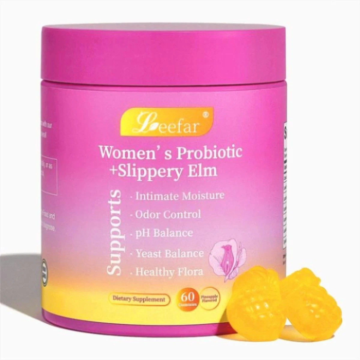Leefar Women's Probiotic Gummies – Slippery Elm & Pineapple for pH Balance