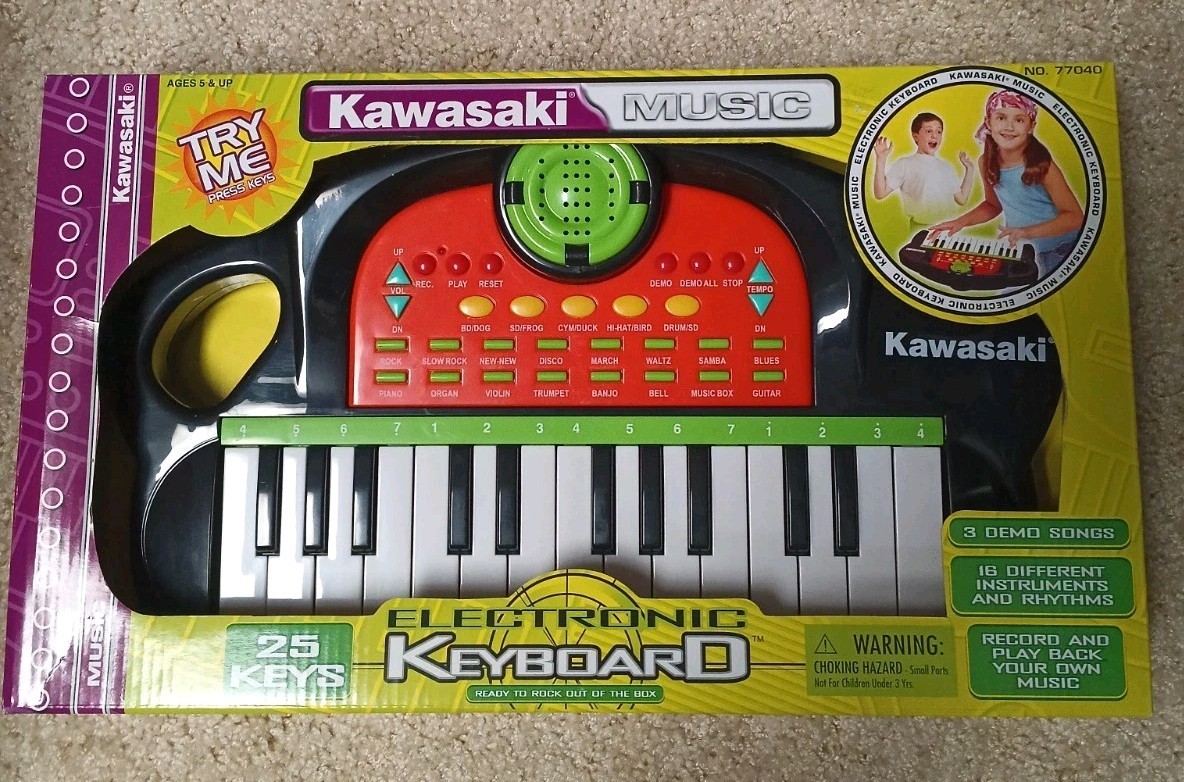Vintage Kidz Toyz Kawasaki 25 Key Electronic Keyboard #77040 16 Instruments Rare