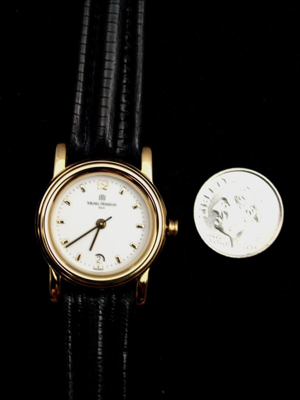 Wristwatch, Lady\'s, Michel Herbelin Gold Leather ETA Swiss 7J NOS 1980s France