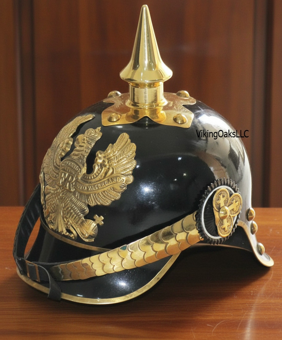 German Pickelhaube  Helmet Free Wooden Stand / World War Prussian Officer Grade