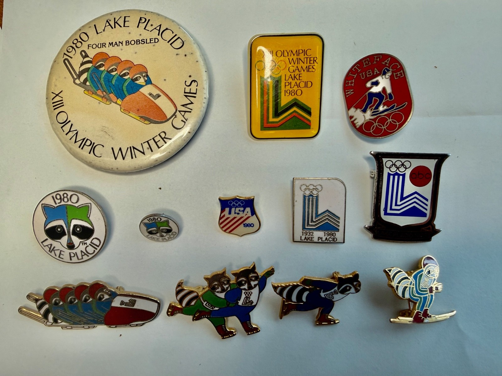 LAKE PLACID OLYMPICS 1980 Pins - Rare Collection - Raccoons, Whiteface, more
