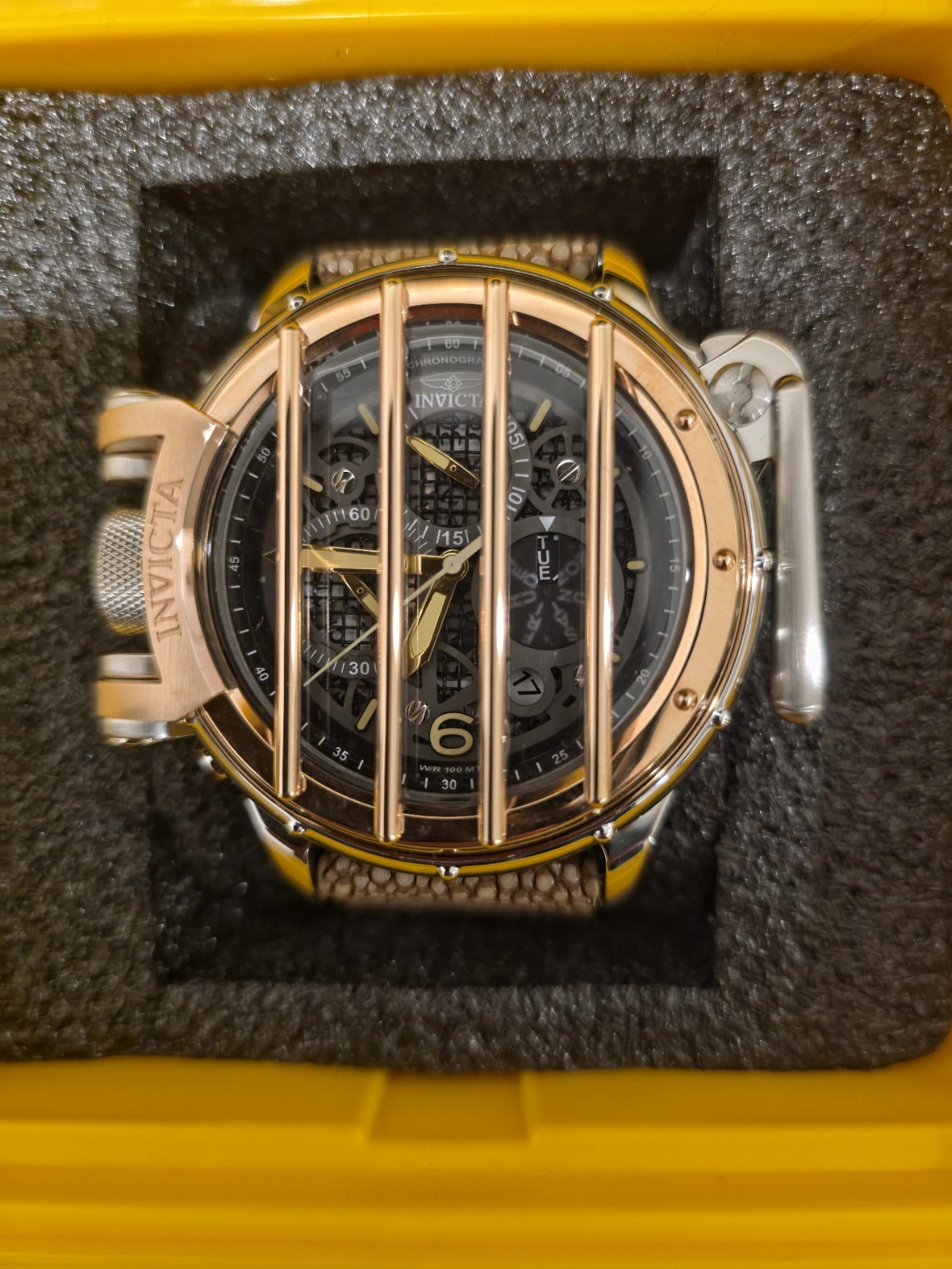 Invicta Vintage Crossbar Mens 52mm Leather Chronograph Watch 33281 CEO Signed 