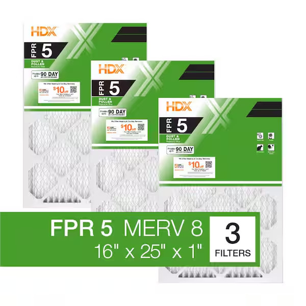 16 x 25 x 1 Standard Pleated Air Filter FPR 5, 3-Pack, Air Filters Replacement
