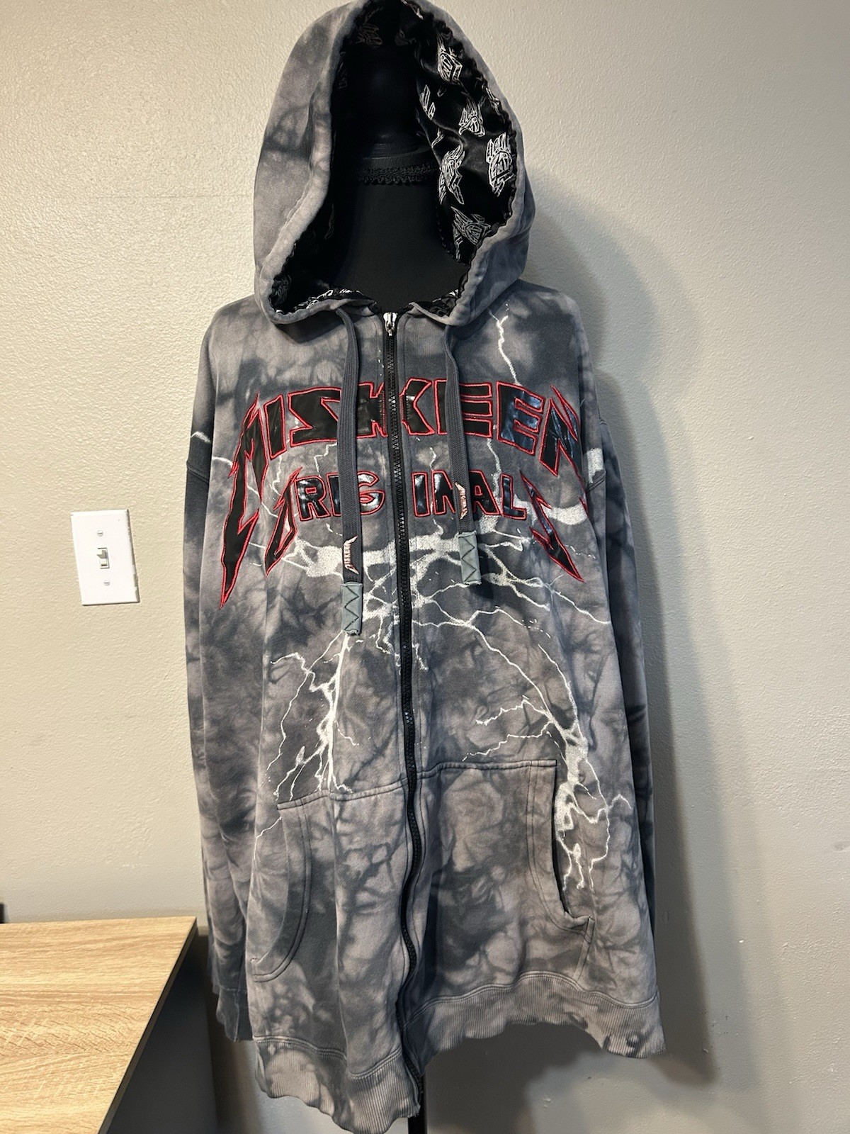 Vintage Y2K Miskeen Originals 3XL Zip Hoodie Acid Wash Embroidered Streetwear