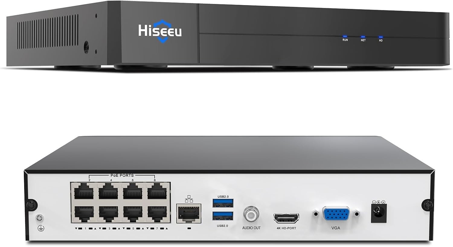 Hiseeu 4K PoE Network Video Recorder NVR with 8 Ports Size 8ch-8mp