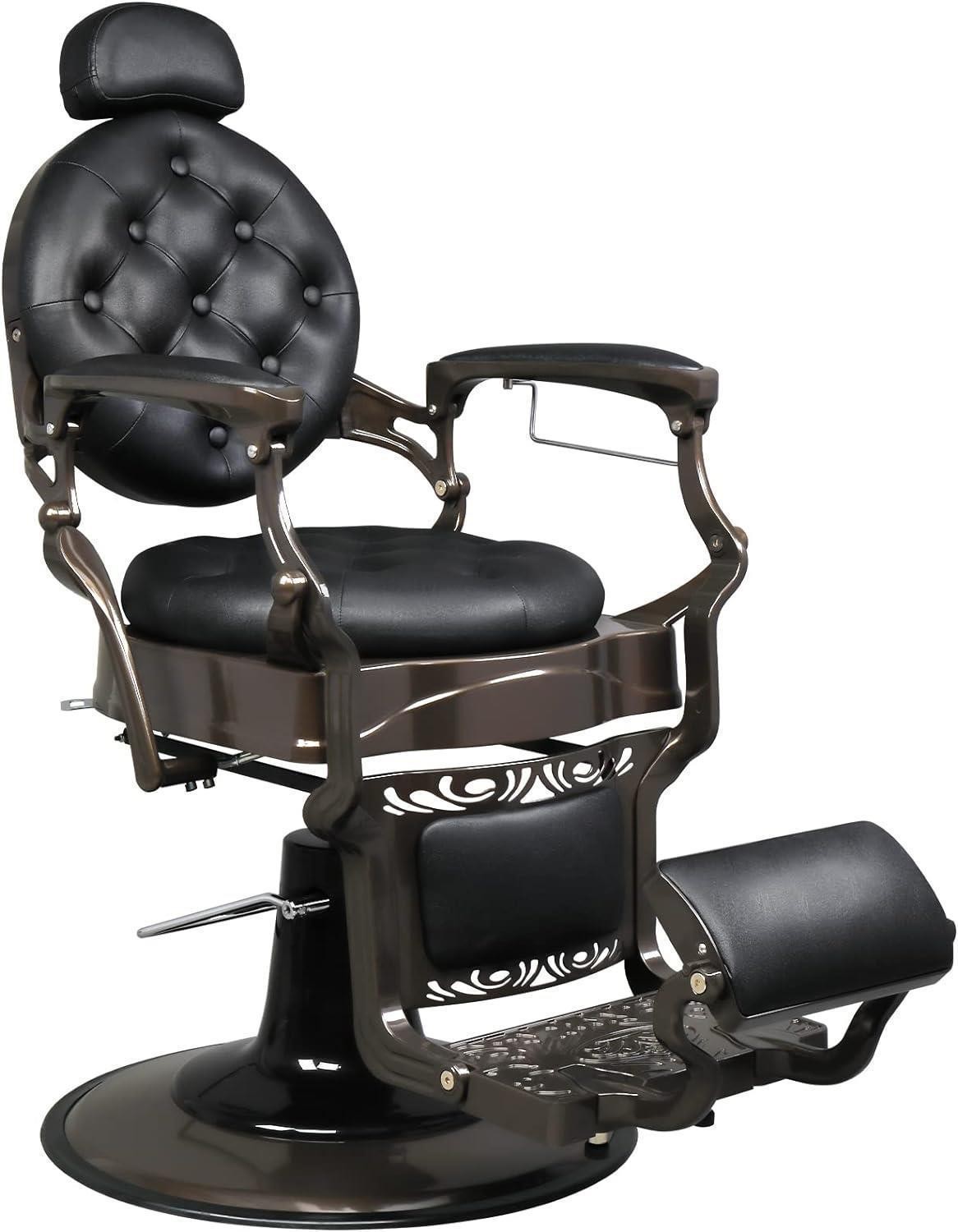 Heavy Duty Vintage Recline Barber Chair Hydraulic with Headrest, 360°Rotatable
