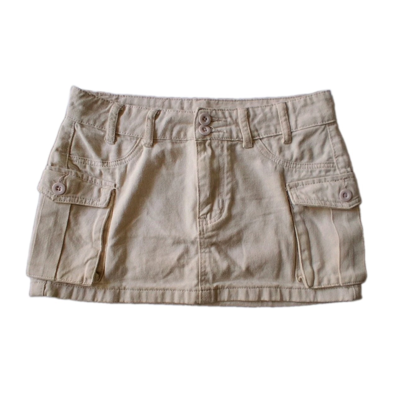 SHEIN Petite S Cargo Mini Skirt Beige Tan Flap Pocket Low Rise Y2K Utility...