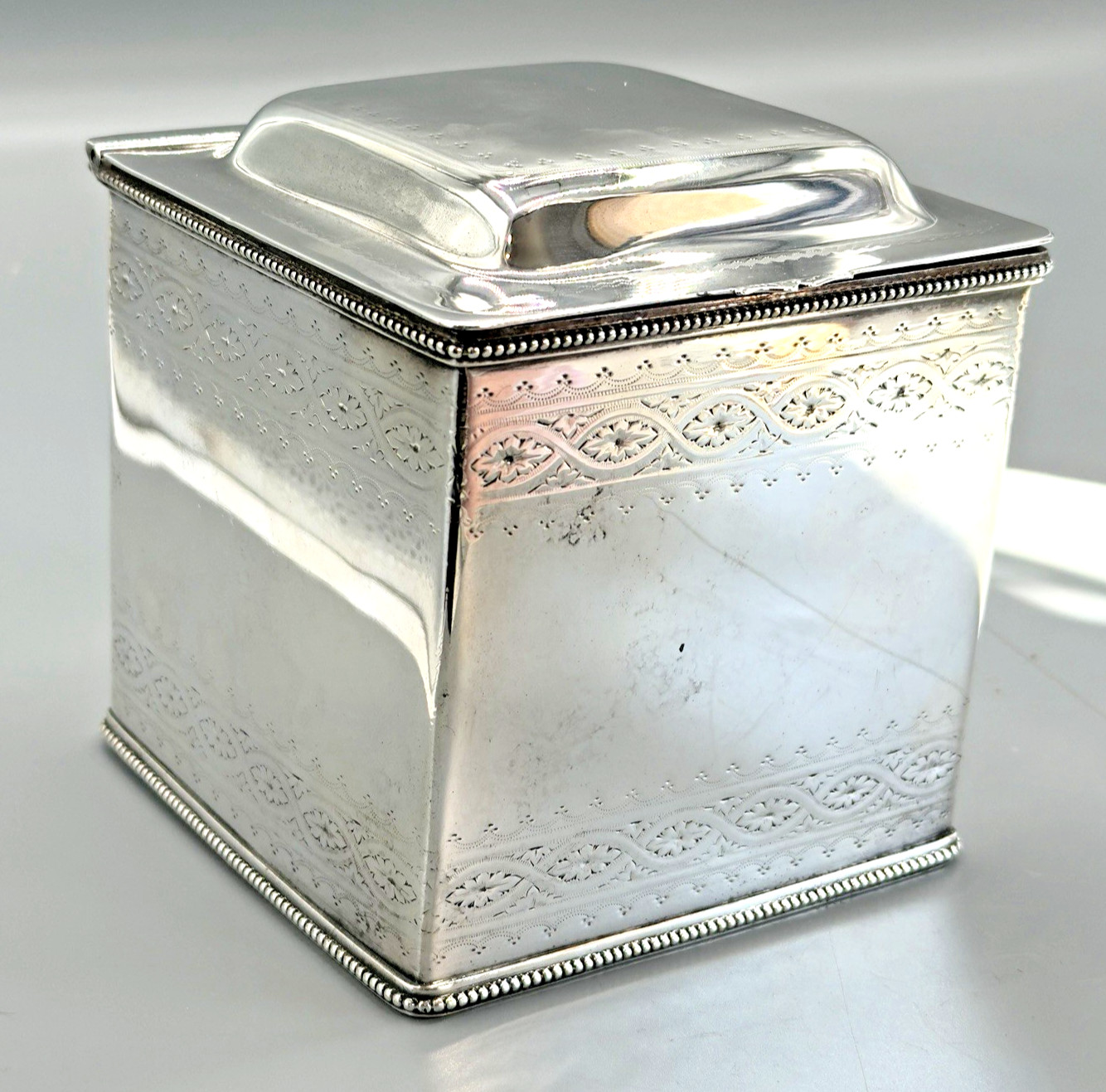 1894 Antique Elkington & Co Silver Plate? Tea Caddy Birmingham Tin Lined 535g