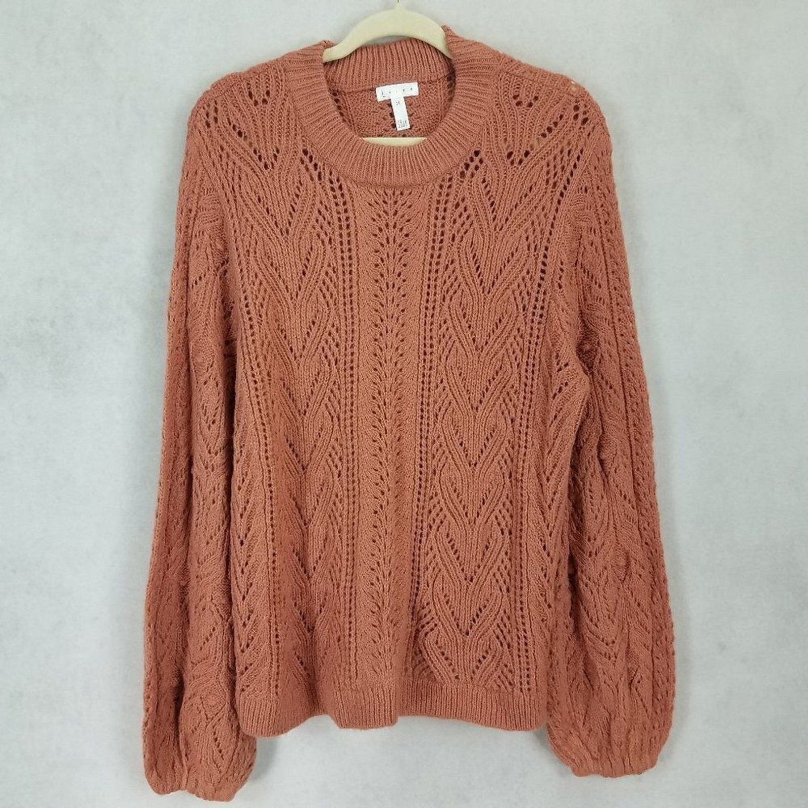 Leith NWT Nordstrom Pullover Sweater Chunky Open Knit Brown Plus 2X Cottagecore