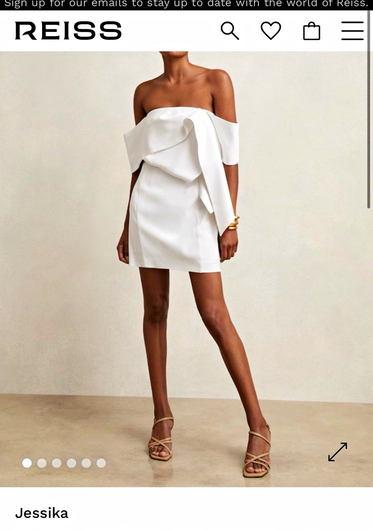 Reiss Jessica Sculptural Off-Shoulder Mini Dress in Ivory Regular