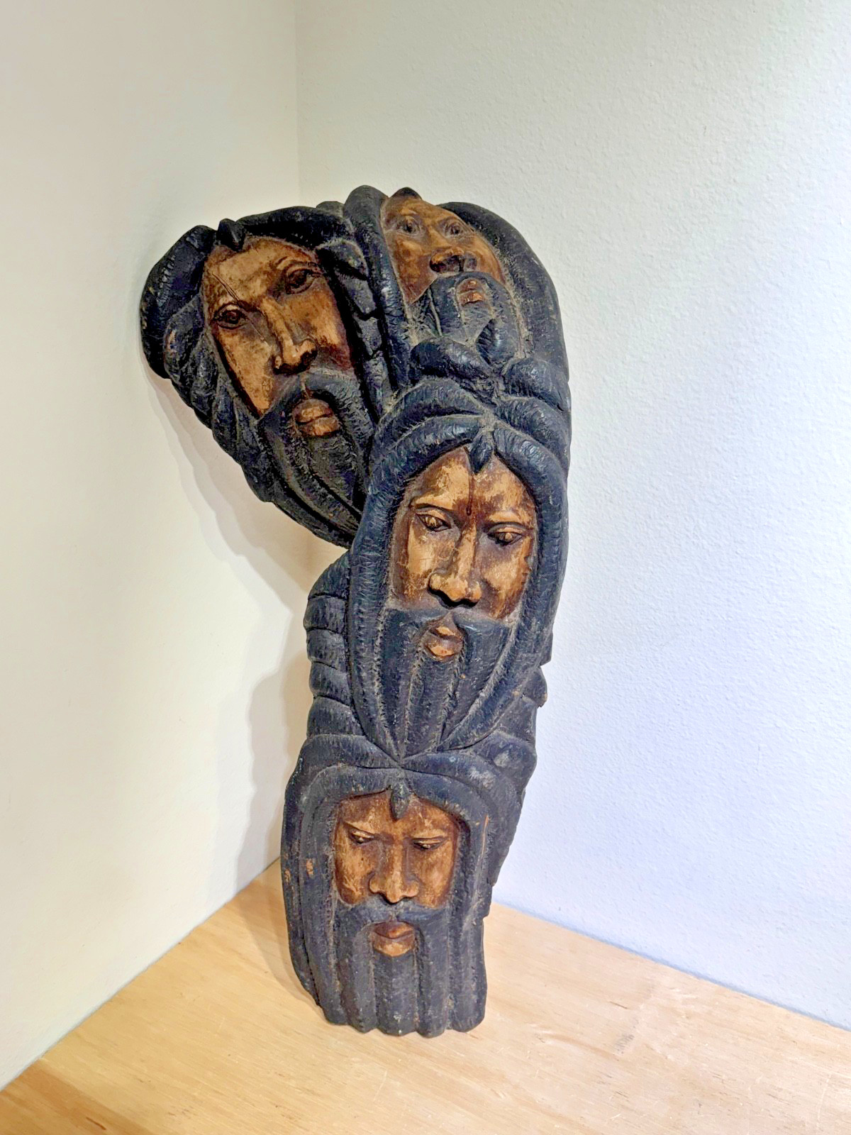 Hand-Carved Jamaican Wood | Wooden Faces | Vintage Sculpture Wall Art | 30\