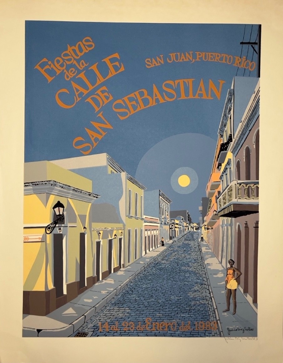 Julio Diaz Santos, San Sebastián Festival Print SIGNED, Vintage Puerto Rican Art