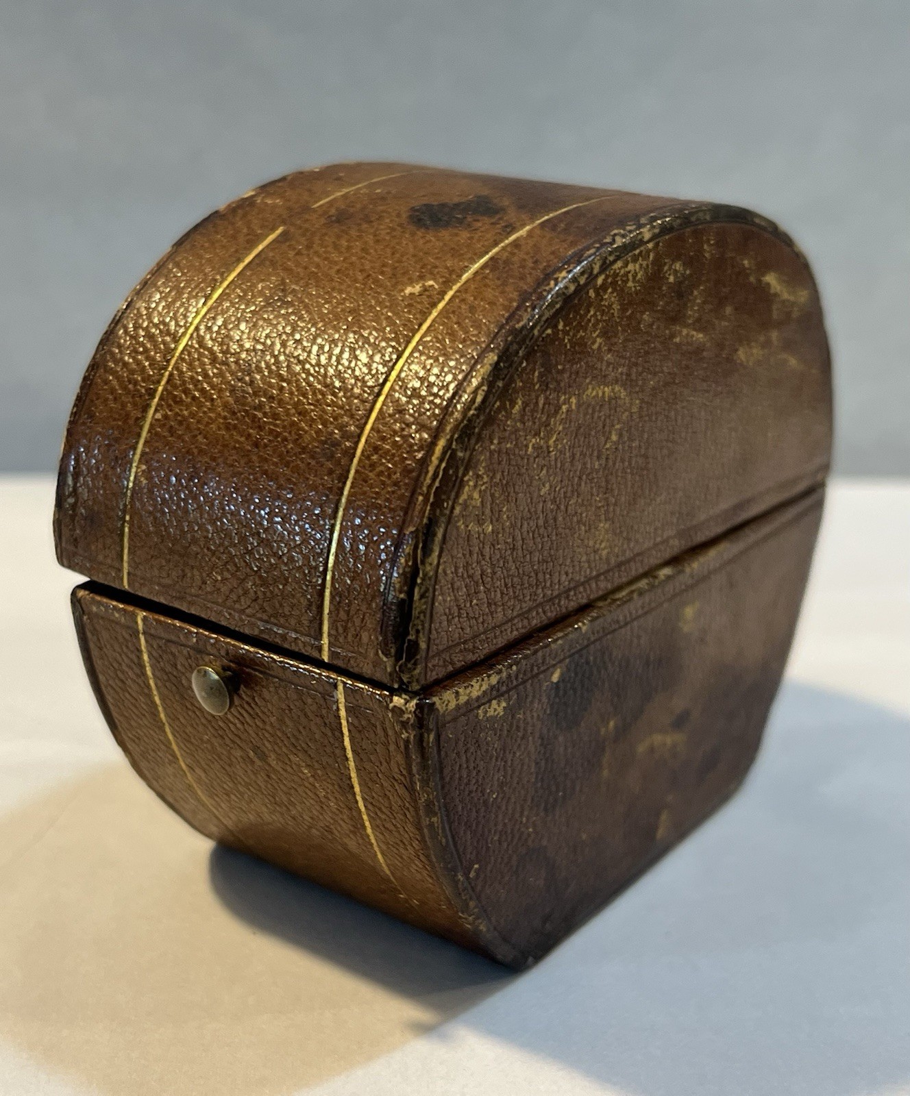 Antique Tiffany & Co Leather Jewelry Presentation Box Brass Push Button