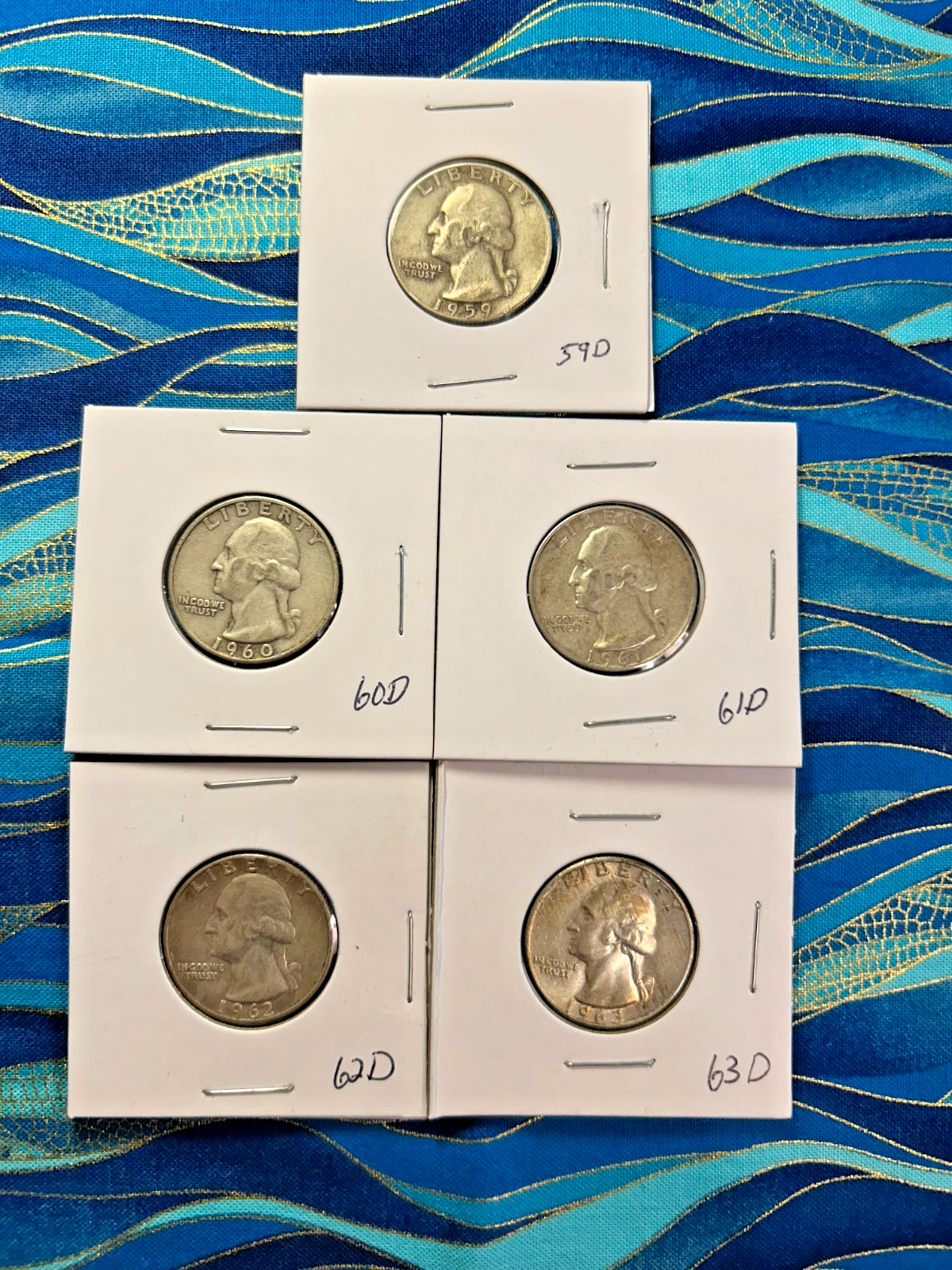 5-Coin Consecutive Date Washington Quarter Lot – 1959-D through 1963-D – 90%