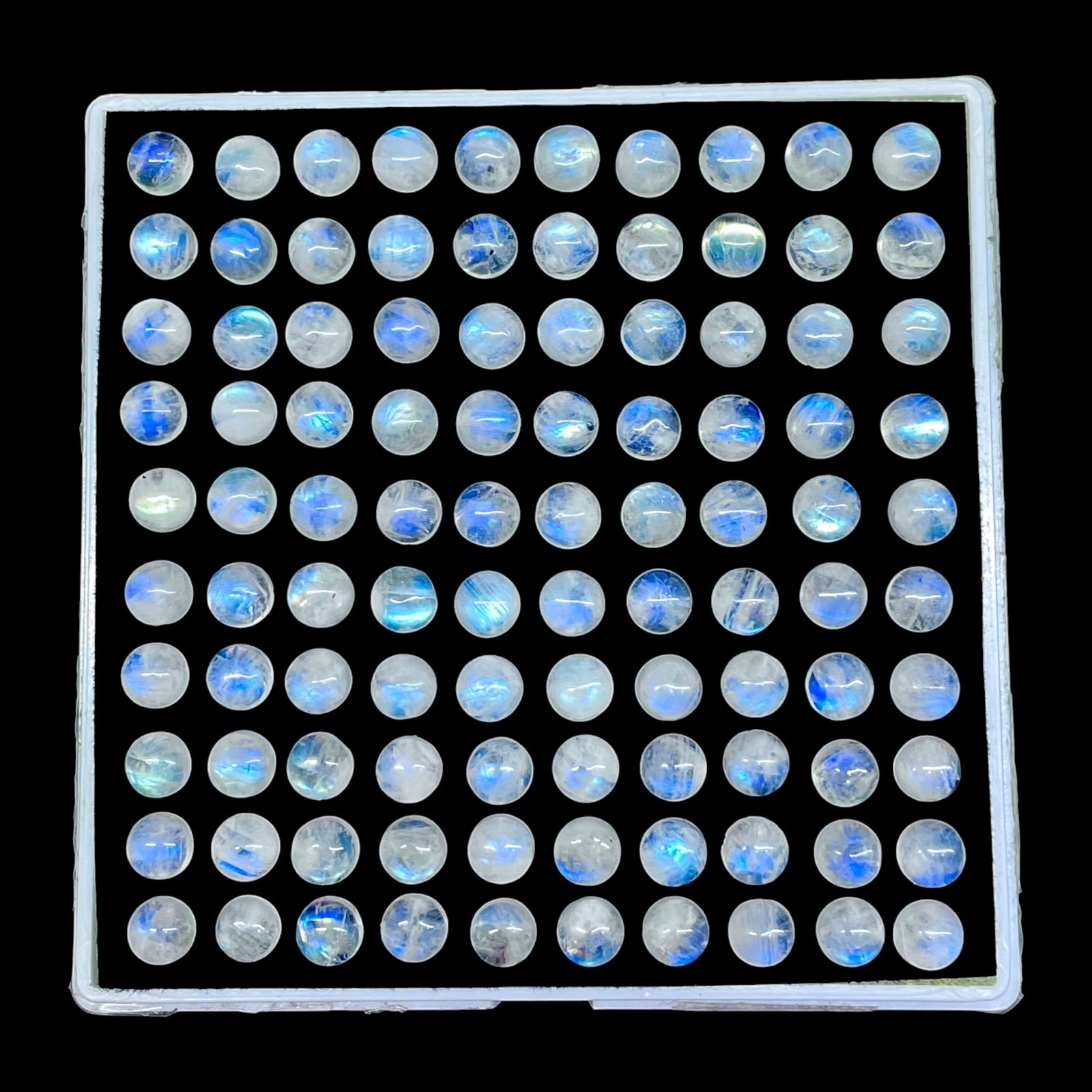 100 Pcs Natural Rainbow Blue Moonstone 6mm Round Loose Cabochon Gemstones Lot
