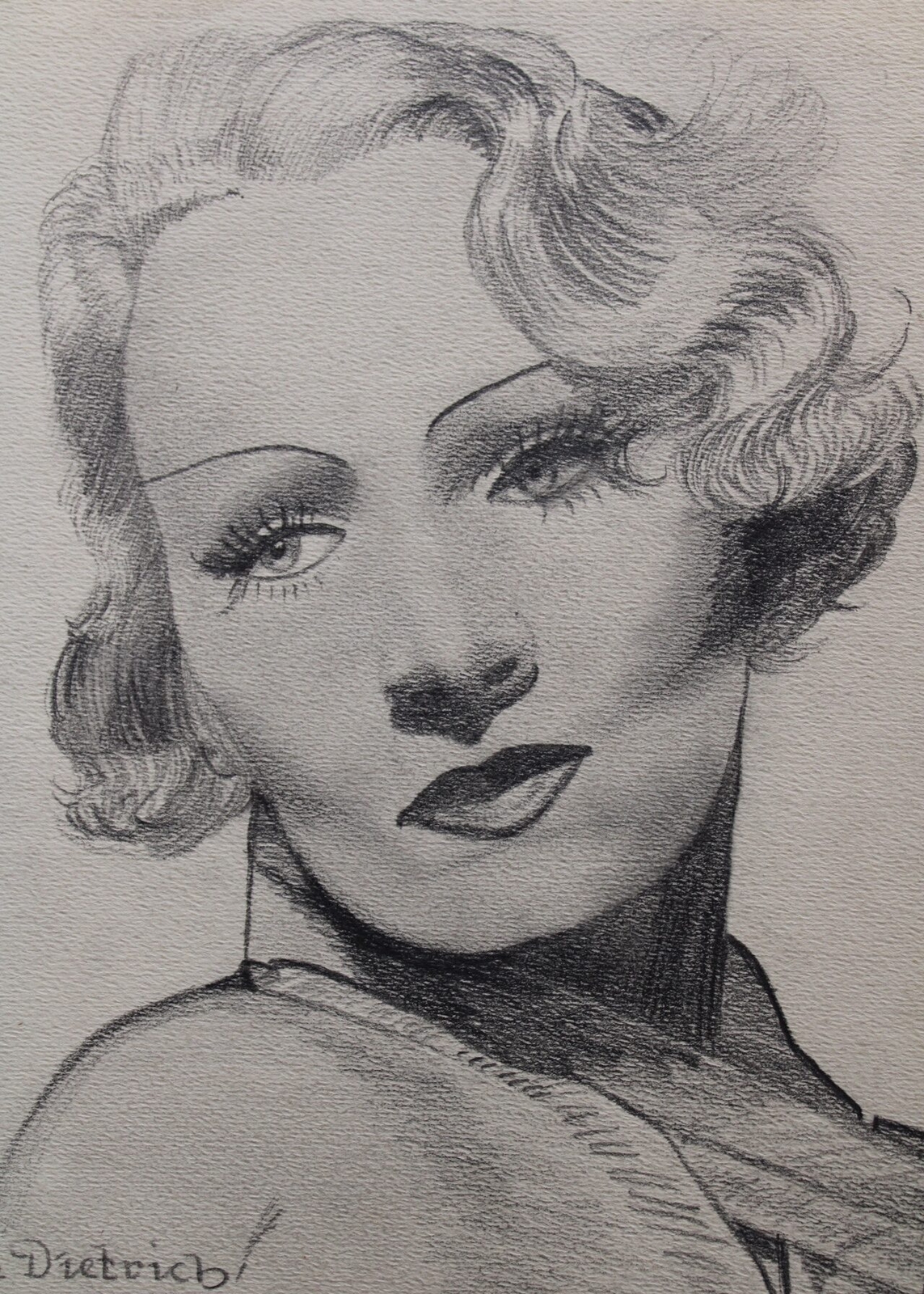 Marlene Dietrich, portrait drawing by Grete Pöschl