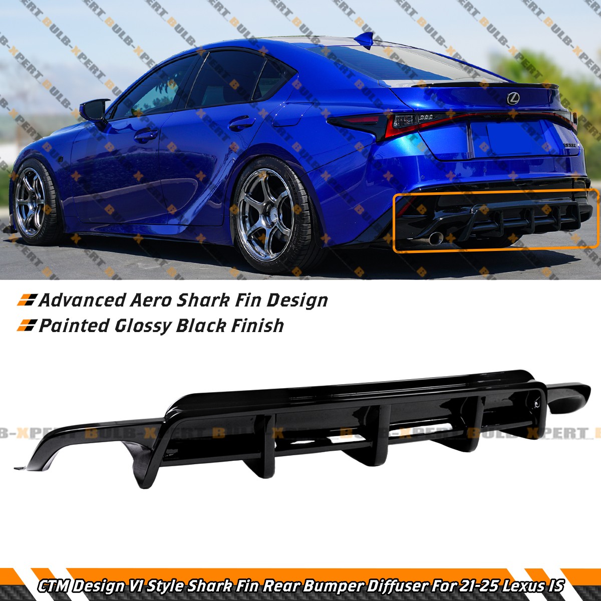 For 2021-26 Lexus IS300 IS350 CTM Design V1 Gloss Black Rear Bumper Diffuser