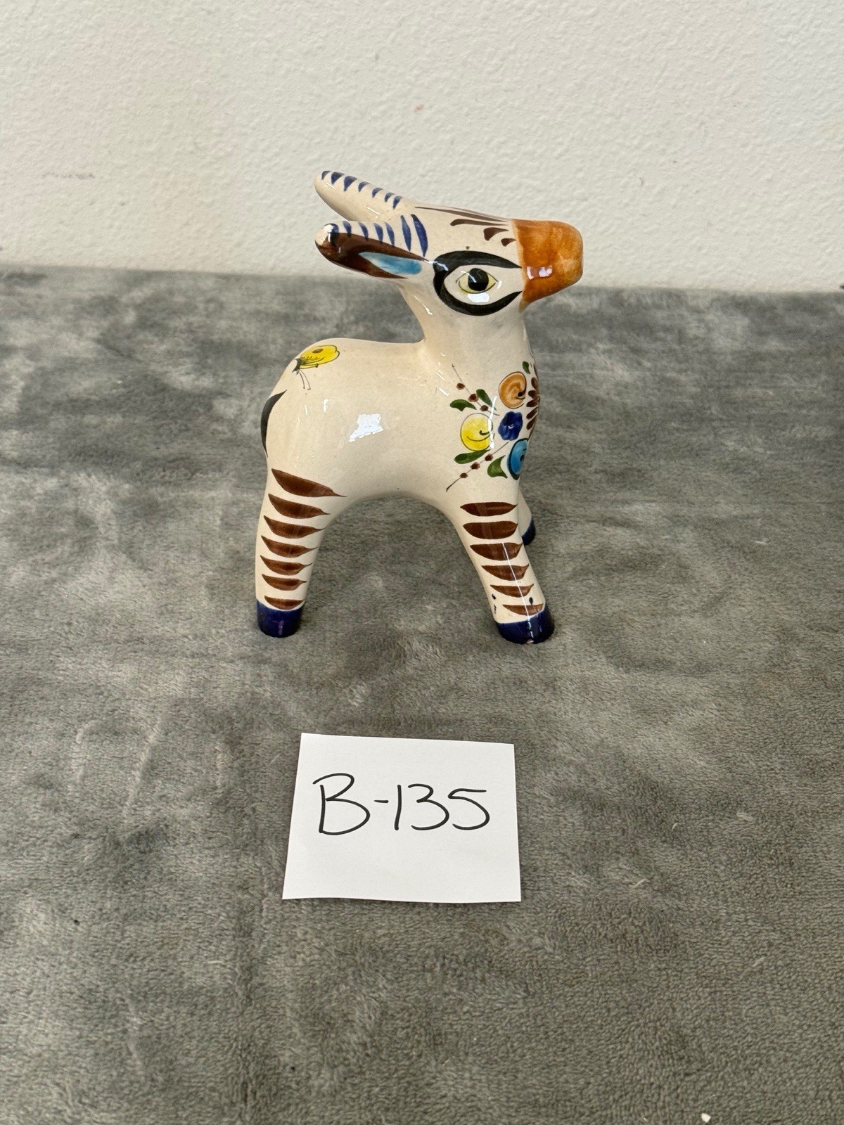 Tonala Mexican Pottery Folk Art Hand Painted Miniature Donkey Figurine 2.75\